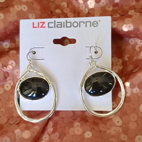 Liz Claiborne pierced earrings silver with black NWT - Picture 8 of 16